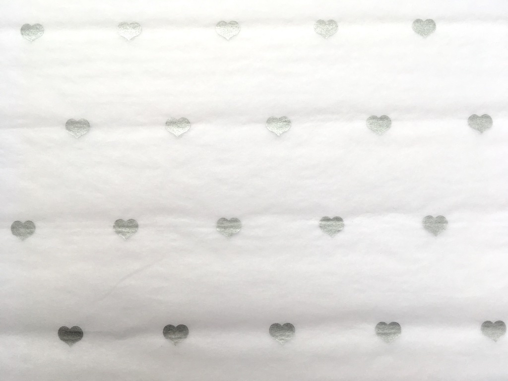 White Paper With Silver Hearts Tissue Paper 18gsm  500mm x 750mm